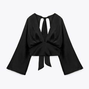 Zara Satin Crop Top with Bell Sleeves